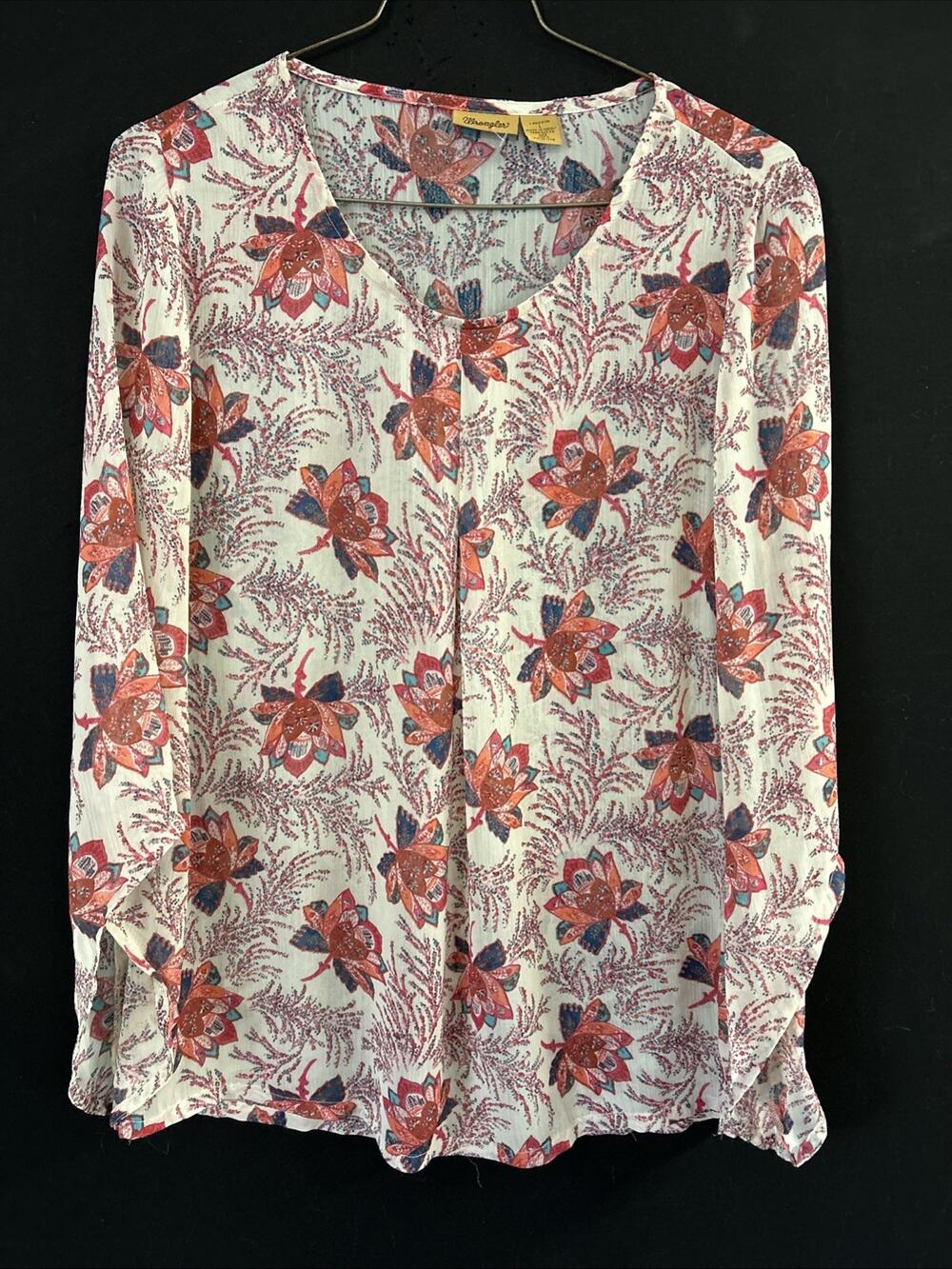 Wranglers Women's Large Floral Kimono Sleeves Sheer Blouse Boho Western Cowgirl